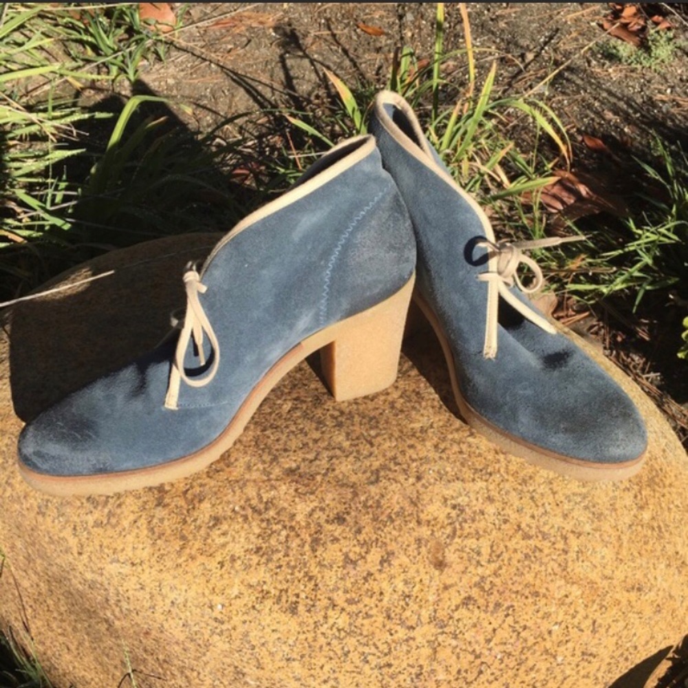Anthropologie Blue Suede Booties worn twice! Sz 10